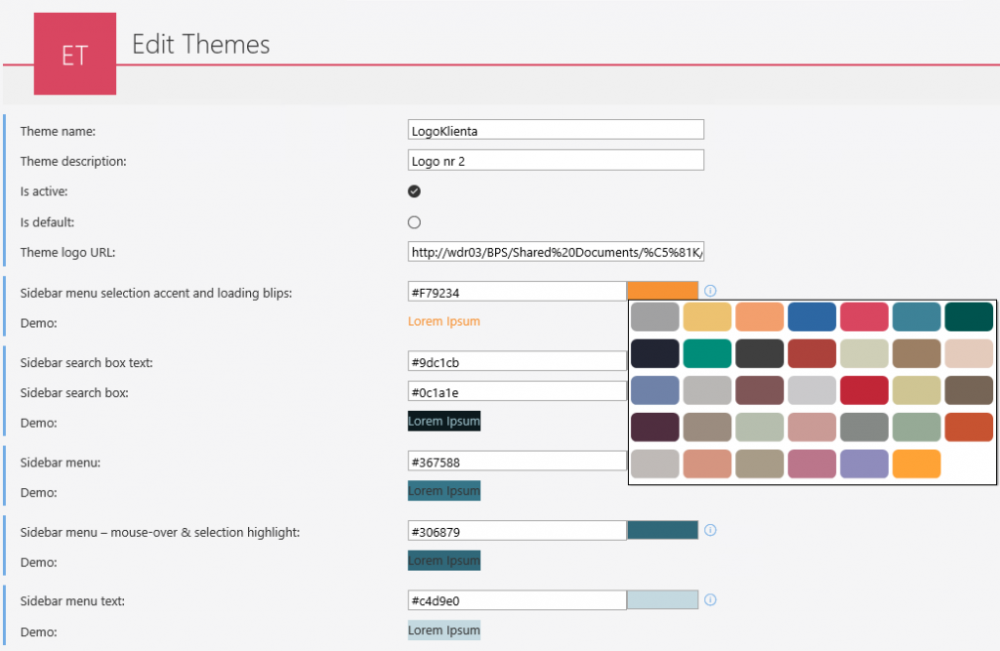 The image shows selecting the theme color